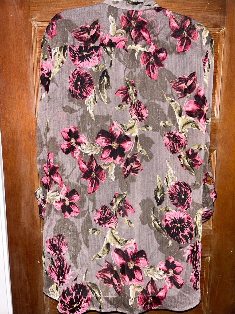 Kut from the Kloth Sheer Gray Button-Down Tunic with Pink Floral Print - Picture 4 of 5